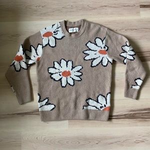 Light Brown Sweater with Floral Pattern, Size XS